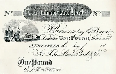 Jedna librová bankovka provedena pro Northumberland Bank, c1820