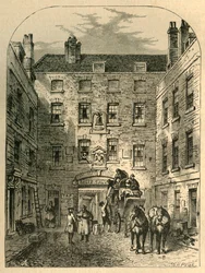 Vnější dvůr La Belle Sauvage v roce 1828, 1897.