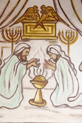 Malba v kostele Panny Marie z Toga: Sacred Arch, Menoras (Menorah) a parfémový oltář, Togoville, Togo
