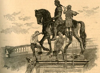 Natírání sochy krále Viléma III načerno, Dublin, Irsko, 1821, kolem roku 1890