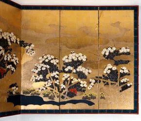 Pár obrazovek se 6 panely se zlatým pozadím, období Edo, japonština, 1600-1867