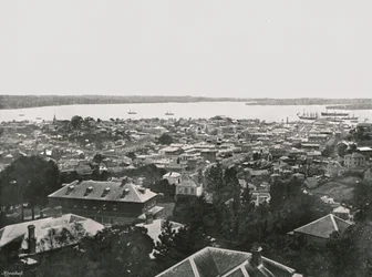 Panoramatický výhled z kopců, Auckland, Nový Zéland, 1895.