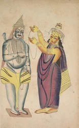 Parivati Umístění svatební girlandy na Shiva, 1800s.