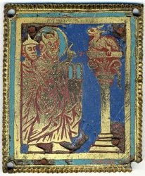 Plaketa s Mojžíšem, Áronem a drzým hadem, německy, ca. 1200.