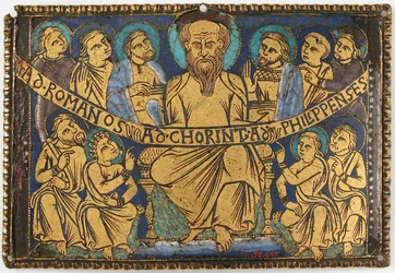 Plaketa se svatým Pavlem a jeho učedníky, Britové, ca. 1160-80.