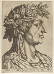 Deska 7: Servius Galba z profilu vpravo, z „Dvanáct Caesarů“, 1610-40.