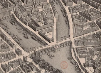 Pont Neuf. Mapa Paříže, řekl Turgot, 1739.