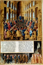 Papež Urban II předsedající koncilu v Clermontu, Francie, 1095 c1490