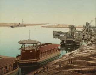 Port Said, vstup do Suezského průplavu, kolem roku 1900 (barevné fotochromatické)