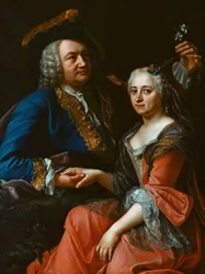 Portrét Johanna Christopha Gottscheda 1700-1766 s manželkou Luise, kolem roku 1750.