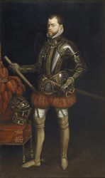 Portrét Filipa II. 1527-1598 v brnění z bitvy u Saint Quentin, počátek 17. století
