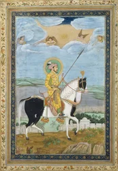 Portrét Shah Jahan na koni, 17. století.