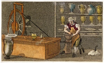 Potter při práci v továrně Wedgwoods Etruria, Hanley, Staffordshire, c1830