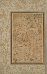 Princové loví ve skalnaté krajině, c. 1580-85, přidány hranice ca. 1700