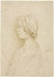 Profil dívky držící svíčku, 1400s.