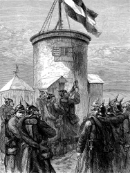 Pruská vojska vztyčující svou vlajku u Valerienu, francouzsko-pruská válka, 1870-1871 c1880