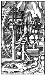 Pumpa poháněná muži na běžícím pásu, 1556