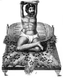 Purana Puri, hinduistický filozof, zvedá ruce nad hlavu, 1811