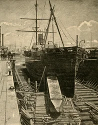 Uložení obelisku do nákladového prostoru parníku, 1881.