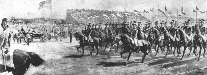Queen Victoria Reviewing the Army of the Empire at Aldershot, 1897..., 1901.