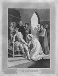 Královna Richarda II. Interceeding for the Life of Sir Simon Burley, 1838