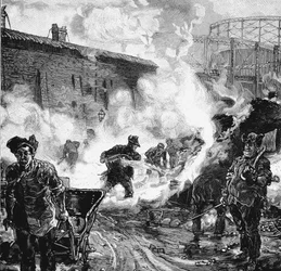 Hašení koksu, závod South Metropolitan Gas Company, East Greenwich, Londýn, 1891