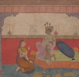Radha Speaks to Krishna: Page z Boston Rasikapriya Lovers Breviary, ca. 1610.