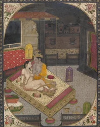 Radha a Krishna na posteli v noci, ca. 1830.