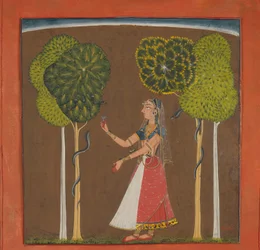 Ragini, možná Asvari: Folio ze série Ragamala, ca. 1700-1710.