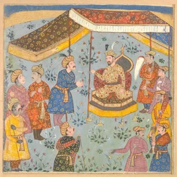 Přijetí perského velvyslance mughalským princem, počátek 17. století.