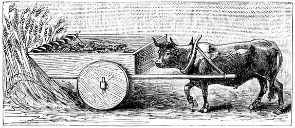 Rekonstrukce žacího stroje používaného v Galii ve starověké římské době, jak ji popsal Plinius, c1890