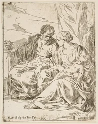 Odpočívej na útěku do Egypta, Marie drží malého Krista, zatímco sv. ..., ca. 1637-1639 nebo později.