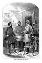 Robert E Lee se vzdává Ulyssesovi S Grantovi, 9. dubna 1865, 1872