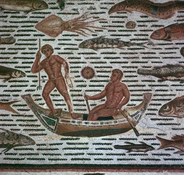 Římská mozaika mužů rybaření, 2. století