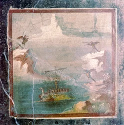 Římská nástěnná malba, Odysseus a Sirény, Pompeje, 1. století
