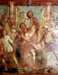 Římská nástěnná malba Achilla skrývajícího se v Scyros, Dům Dioscurů, Pompeje
