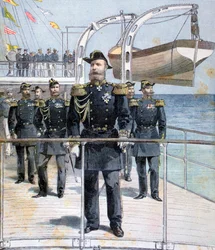 Ruský admirál Avellan na palubě křižníku Emperor Nicholas I, 1893