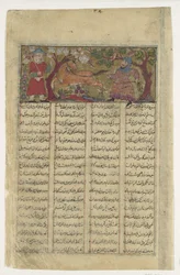 Rustam Lassus Rakhsh, Folio z Shahnama Book of Kings of Firdausi, ca. 1330-40.