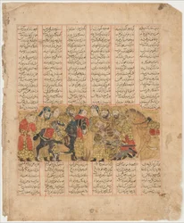 Rustam se přimlouvá za Tuse před Kai Khusrau, Folio od Shahnamy..., A.H. 741A.D. 1341.