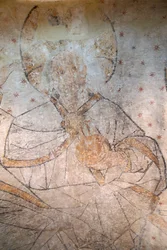 Saint-Claude, Jura, Francie, le 31/8/2015 - St Claude Abbey Museum. Kristus ve slávě. Malování. 15. století.