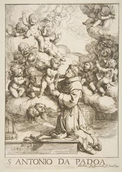 Svatý Antonín z Padovy adorující Ježíše Krista, opis podle Cantariniho, 1640.