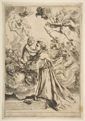 Svatý Antonín Paduánský adorující Ježíše Krista ve slávě, opis podle Cantariniho, ca. 1640 nebo později.