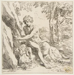Svatý Jan Křtitel v poušti, obrácená kopie podle Cantariniho, ca. 1637-1639 nebo později.