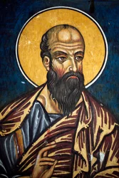 Svatý Pavel: byzantská freska ze 14. století (1332) Nathex, jižní stěna kostel Panny Marie Phorbiotissa, Asinou místo UNESCO Troodos region, Kypr