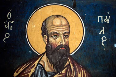 Svatý Pavel: byzantská freska ze 14. století (1332) Nathex, jižní stěna kostel Panny Marie Phorbiotissa, Asinou místo UNESCO Troodos region, Kypr