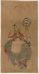 Samantabhadra na slonovi se dvěma průvodci, 1392-1910.