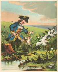 Scéna z Dobrodružství barona Munchausena od Rudolpha Ericha Raspeho, c1850