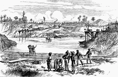 Scéna z pokusu de Lesseps vykopat Panamský průplav, 1888