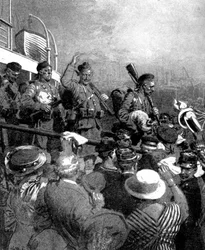 Skotští Highlanders z britského expedičního sboru v Boulogne, Francie, první světová válka, 1914