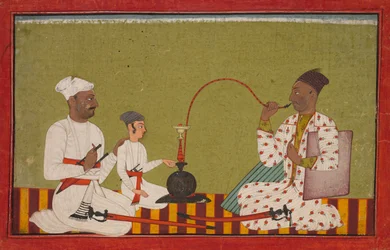 Sedící princ kouřící vodní dýmku, c, 1710-1715.